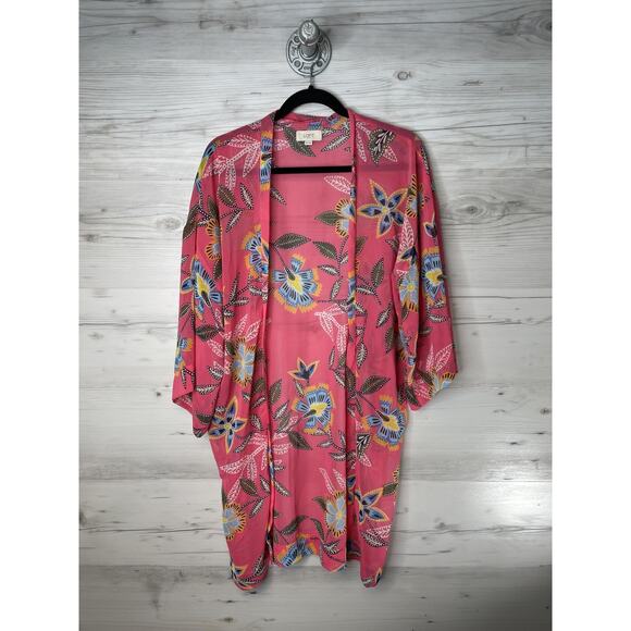 LOFT Outlet Kimono Cardigan Womens One Size Pink Floral Open Front Lightweight - Picture 1 of 8